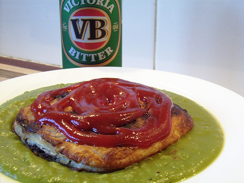 A pie floater, the Australian cure for hangovers.