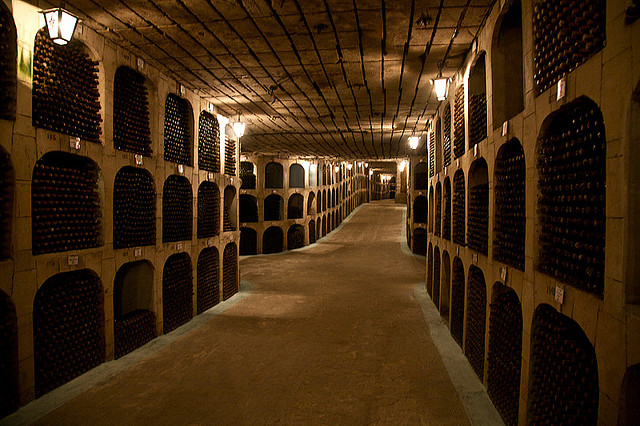 The corridors with wine bottles in Milestii Mici.